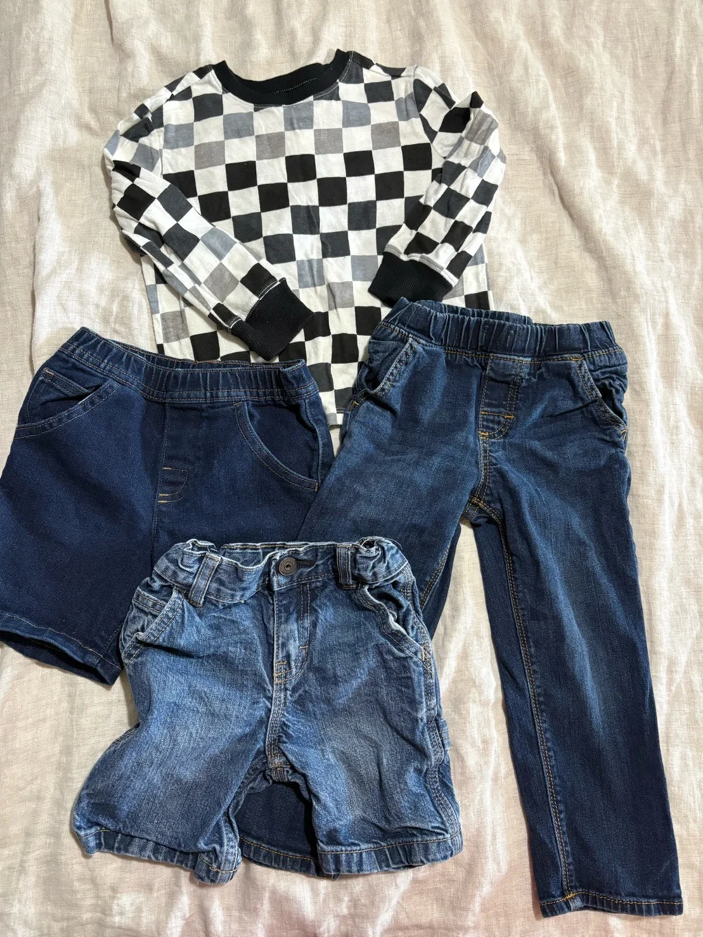 3T Old Navy Black & White Checker Long Sleeve Top with Three Blue Denim Bottoms